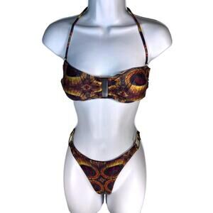 ViX Paula Hermanny Peacock Feather Bikini |Resortwear, Boho Goddess, Brazilian S